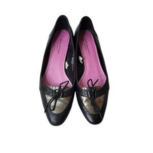 Isaac Mizrahi Black Pewter Leather Trim Flats Loafers Size 9 1/2